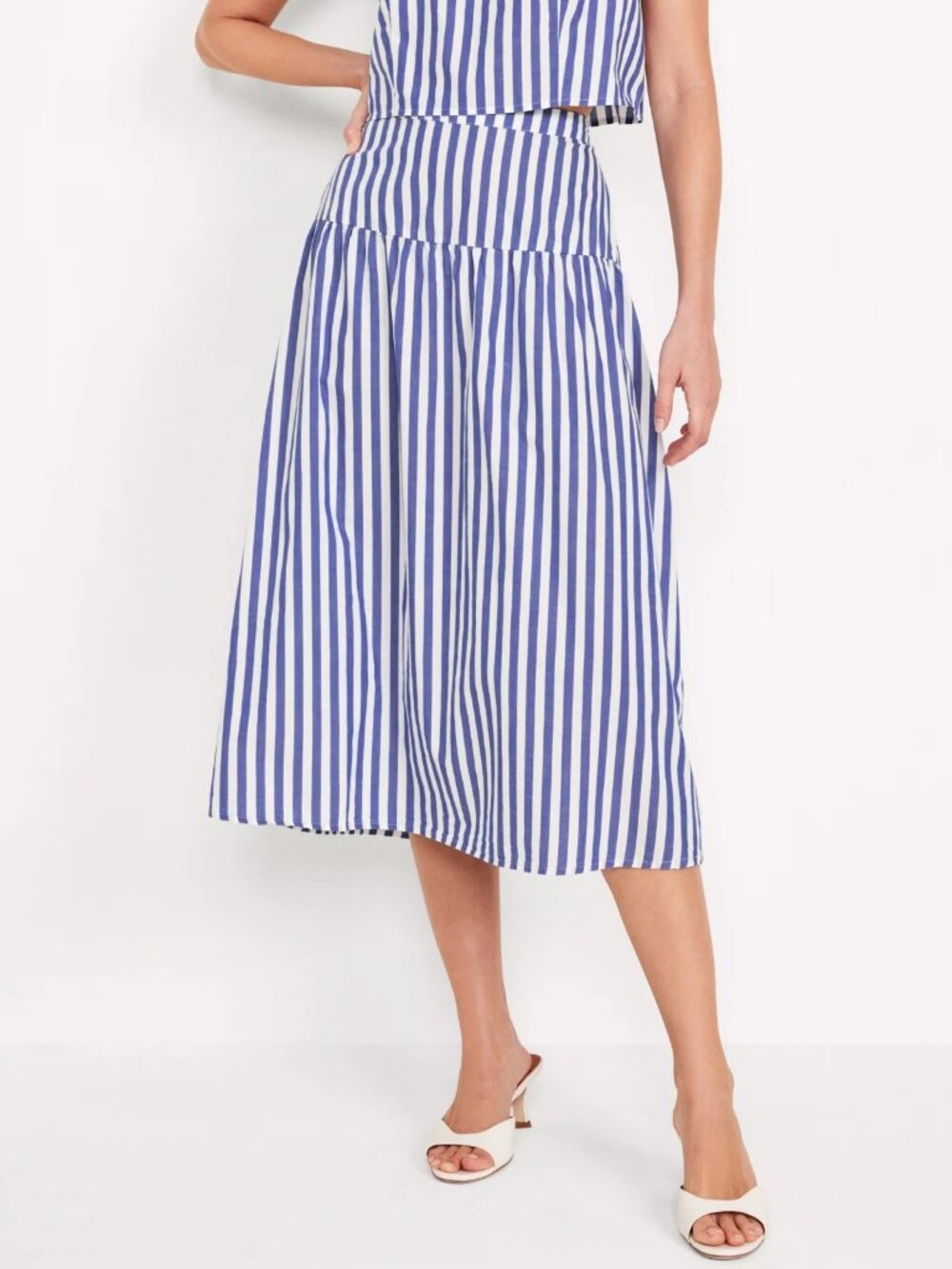 Old Navy Womens Pull On Midi Skirt Chambray Blue Striped Beach Nautical L